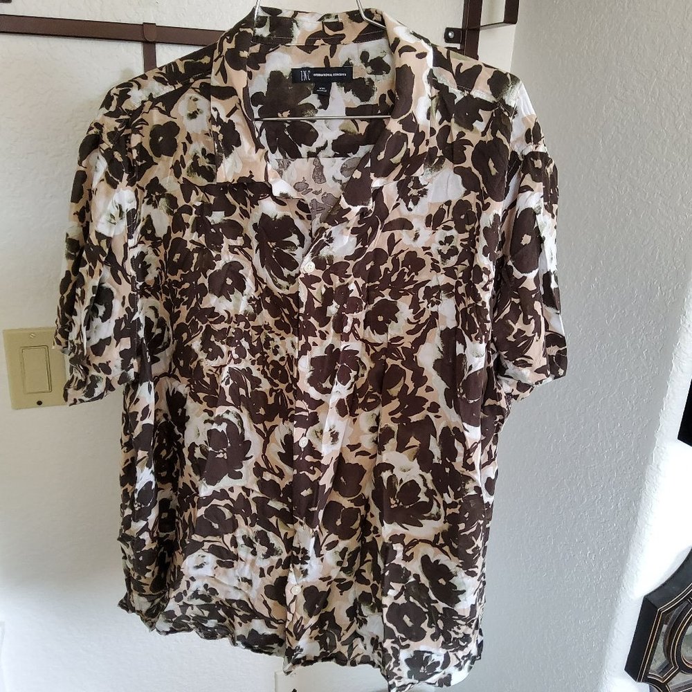 Super Soft Brown/Tan Floral Shirt, INC, XL